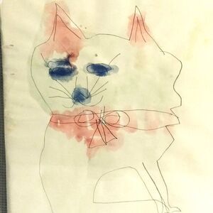 Kitty Watercolor Primitive Artwork Unframed 10 x 12 inches